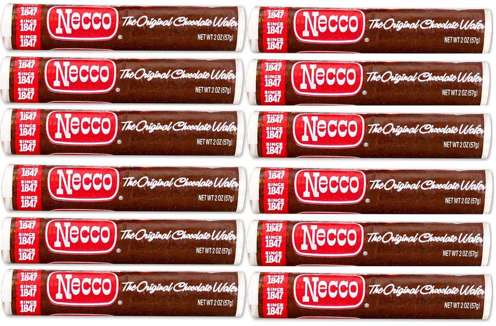 Necco Wafers frontal del paquete mostrando rollos y conveniencia
