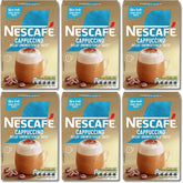 Nescafé cappuccino descafeinado envase frontal mostrando cantidad de sobres y beneficios