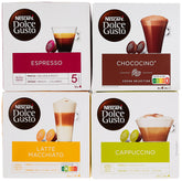 Nescafe Dolce Gusto caja frontal con 64 cápsulas mostrando variedad y conveniencia