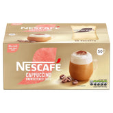 Nescafe embalaje frontal mostrando 50 sobres y comodidad instantánea
