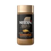Nescafe Gold frasco frente mostrando marca y beneficio de café intenso