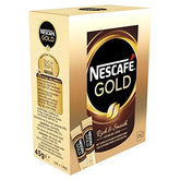Nescafé Gold frente del empaque mostrando caja de 25 sobres y beneficio conveniencia