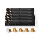 Nespresso Caramello frente del empaque mostrando 50 cápsulas y beneficio de conveniencia