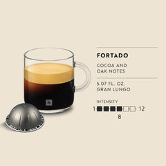 Nespresso Fortado taza Gran Lungo 150 ml con color oscuro y crema, disfrute prolongado