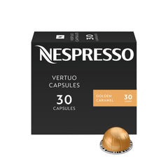 Nespresso empaque frontal mostrando 30 cápsulas y sabor caramel