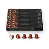 Nespresso empaque frontal mostrando 50 cápsulas y ventaja de intensidad