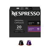 Nespresso pack frontal mostrando 20 cápsulas, claridad de las variedades