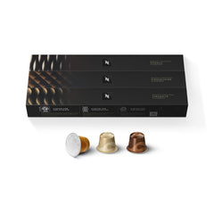 Nespresso paquete Barista Flavored frontal mostrando las tres variedades y el conteo de 30 cápsulas