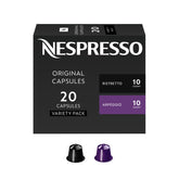 Nespresso pack frontal con 20 cápsulas que muestra variedad y conveniencia