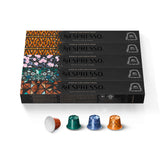 Nespresso pack frontal mostrando las 50 cápsulas y variedad de blends, conveniente y versátil
