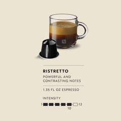 Nespresso taza de ristretto servido con crema densa y sabor concentrado