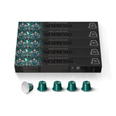 Nespresso empaque Stockholm Fortissio Lungo mostrando 50 cápsulas y beneficio de sabor intenso