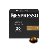 Nespresso Vertuo pack frontal mostrando 30 cápsulas y aporte de sabor