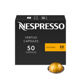 Nespresso Voltesso caja frontal mostrando 50 cápsulas y conservación del aroma
