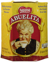 Nestlé Abuelita empaque frontal que muestra 6 tabletas con fácil identificación de sabor