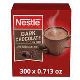 Nestle Hot Cocoa paquete frontal mostrando 300 sobres y conveniencia
