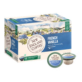 New England Coffee caja frontal mostrando 12 cápsulas y sabor French Vanilla