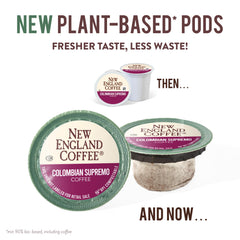 New England Coffee detalle de malla plant-based mostrando reducción de plástico