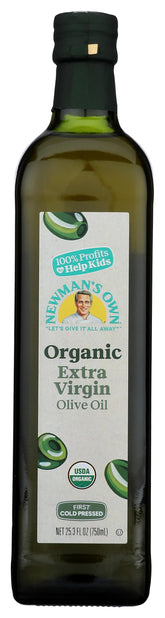 Newman's Own botella frontal mostrando diseño y beneficio filantrópico