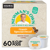 Newman's Own frente del empaque K-Cup mostrando certificaciones y beneficio solidario