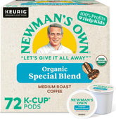 Newman's Own empaque frontal mostrando 72 K-Cup y conveniencia