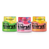 Ninja Thirsti pack frontal mostrando los tres sabores y ahorro de espacio