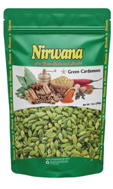 Nirwana cardamomo vaina frontal mostrando el paquete y calidad aromática
