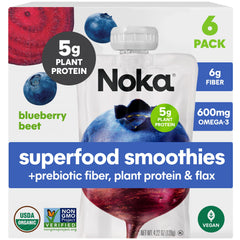 NOKA bolsita Blueberry Beet vista frontal con diseño claro y beneficios visibles