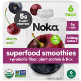 NOKA frontal del empaque Cherry Acai mostrando 6 bolsitas y beneficios visibles