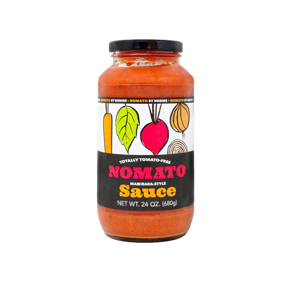 Nomato envase frontal 24 oz mostrando marca y color, opción sin tomate y segura