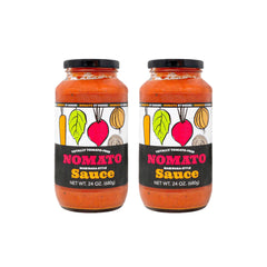 Nomato frasco frontal pack 2x24oz mostrando envase y diseño, marca Nomato aporta alternativa sin tomate
