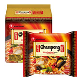 Nongshim Champong empaque frontal mostrando 4 paquetes y beneficio conveniencia