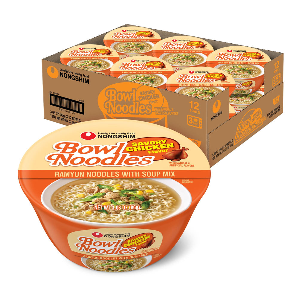 Nongshim tazón frontal mostrando etiqueta y apariencia lista para servir