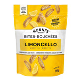 Nonni's empaque frontal de Limoncello Biscotti Bites mostrando tamaño 28oz y beneficios