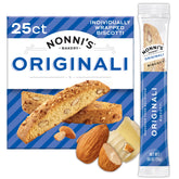 Nonni's vista frontal del paquete mostrando 25 biscotti, ideal para compartir