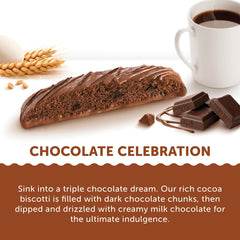 Nonni's primer plano de textura triple chocolate, muestra trozos y crujiente