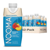 NOOMA botella frontal blueberry peach mostrando diseño y beneficio refrescante