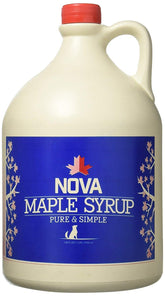 Nova Maple Syrup frente del galón mostrando envase y etiqueta, confianza en calidad