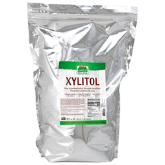 NOW xylitol frente del empaque mostrando tamaño y marca, ideal para ahorro