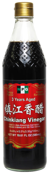 NPG botella frontal del vinagre negro mostrando diseño y capacidad