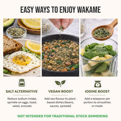 Numami wakame copos en cuchara listos para usar y aportar umami