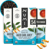 Numi paquete frontal Aged Earl Grey mostrando diseño y cantidad, transmite calidad
