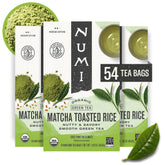Numi empaque frontal mostrando tea bags y certificaciones sostenible