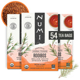 Numi empaque frontal mostrando 54 bolsitas y beneficios sostenibles