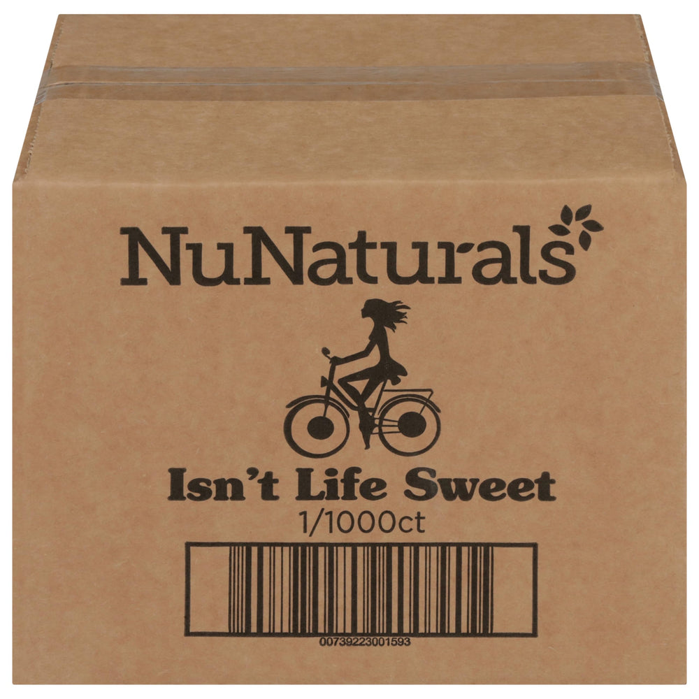 NuNaturals frente del paquete con diseño claro y práctica porción