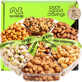 Nut Cravings caja hexagonal frontal muestra siete variedades y regalo listo