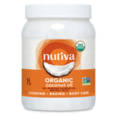 Nutiva frasco frontal mostrando envase grande y uso culinario