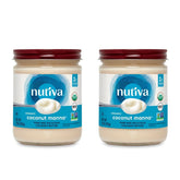 Nutiva envase frontal de manteca de coco mostrando el jarro y el producto