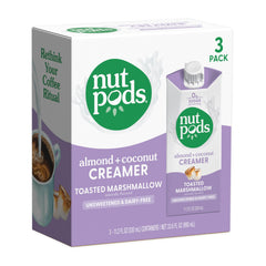nutpods frente del empaque muestra sabor tostado y conveniencia
