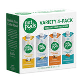 nutpods frente del pack mostrando los cuatro sabores, opción sin azúcar